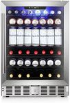 Antarctic Star 5.1 Cu.Ft Beverage Refrigerator,166 Can Wine Cooler,Low Noise,Transparent Glass Door, Efficient Cooling System with Safety Lock, for Home, Bar, Office, 24 Inch, Stainless Steel Silver