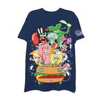 Mens Spongebob Squarepants Classic Shirt - Spongebob, Patrick & Krusty Krab, Plankton and Squidward T-Shirt, Navy, Large