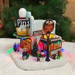 MOMENTS IN TIME Christmas Village Building, King Pins Bowling Alley and Boss Hogg Barbeque Joint with LED Lights and Christmas Music - Battery Operated (not Included) (8.4" H x 9.25" W x 8.6" D)