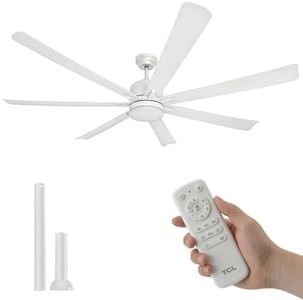 TCL 72 Inch Large Ceiling Fan with Lights and Remote, Waterproof Indoor/Outdoor, Black Modern, 6 Speed Reversible, Quiet DC Motor, 3 CCT, For Living Room, Patio, Garage and bedroom.