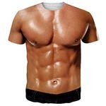 RAISEVERN T Shirt Fake Muscle Mens Cool 3D Print Abs Funny Graphic T-Shirts Womens Sixpack Funky Tee Shirt Teen Boys 80S Custom Vintage Party Gifts, L