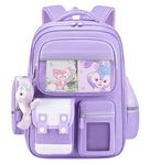 ADSON Kawaii School Backpack Anti Theft Travel Aesthetic Bookbag For Women & Men Boys Girls With Compartments Elementary School College Students Backpack Durable Water Resistant (Purple)