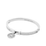 Michael Kors Stainless Steel and Pavé Crystal MK Logo Bangle Bracelet for Women, Color: Silver (Model: MKJ5977040)