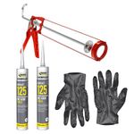 Fast Drying Decorators Caulk Bundle- Includes 2 x Everflex One Hour White Caulk - Caulking Gun - Disposable Gloves, Perfect for Painting and Decorating- Filling Gaps and Caulking Skirting Boards