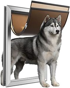 SmarketBuy Aluminium Large Dog Door 17.5" W x 27.7" H Weatherproof Aluminum Frame Pet Door with Sliding Lock Panel Easy to Install Durable Magnetic Double Flaps Pet Door for Dogs Up to 220LBS