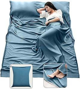 Sleeping Bag Liner Lightweight Compact Sleeping Bag Sack Portable Clean Travel Sheet with Zippered Opening for The Feet Camping Sleep Sheet for Backpacking Hotel& Hiking (82.7" X 70.9”) (Blue)