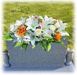 GRPFS Headstone Flower Saddle, Silks Artificial Cemetery Flowers for Grave-Realistic White Lily & Rose Flower Arrangement for Outdoor Memorial Decorations, Large & Easy Fit