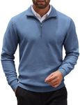 COOFANDY Men's Quarter Zip Up Sweaters Slim Fit Casual Long Sleeve Knitted Mock Neck Pullover Sweaters Blue, Medium