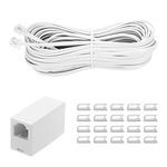 Vthahaby 50 Feet Long Telephone Extension Cord Phone Cable Line Wire, with Standard RJ11 Plug and 1 in-Line Couplers and 15 Cable Clip Holders-White (White 15M)