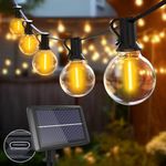 btfarm 75FT Solar String Lights Outdoor, 30+3 LED Patio Lights Solar Powered with Shatterproof G40 Bulbs, 4 Light Modes Hanging Solar Lights Outdoor Waterproof for Backyard Garden Party Balcony Decor