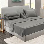 Clara Clark Flex Top King Sheets, 6 Piece Set - Hotel Luxury Sheets for Top Split King Bed, Super Soft Bedding Sheets & Pillowcases, Head Split King Sheets, Charcoal Gray