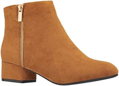 ILLUDE Women's Low Heel Ankle Boot - Casual Zip Up Bootie - Comfortable Everyday Round Toe Bootie - Chaya, Tan Suede, 8