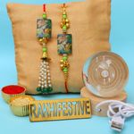 perpetual Rakhi for Brother and Bhabhi Eco Friendly Radha Krishan Design Couple Rakhi, Galaxy Night Lamp Showpiece Home Decor, Diwali Decoration, Gift for Kids (Rakhi Hamper)