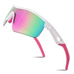 FEISEDY Kids Teens Sports Polarized Sunglasses TR90 Frame Boys Girls Cycling Baseball B2454 (White-pink, 125)