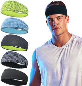 5 Pack Sports Headband for Men, Thin Breathable Design, Reused & Washed Mens Headband Sweat Bands for Running Yoga Football Fitness Workout