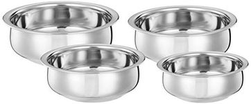 Amazon Brand - Solimo Stainless Steel Handi Set size 15cm,16 cm,19cm,21cm (4 pieces, 750ml, 1100ml, 1500ml and 1900ml)