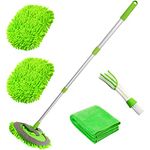 LeeLoon Car Wash Mop Kit, Microfiber Car Wash Brush Kit with 45" Aluminum Alloy Long Handle, 2 Chenille Scratch-Free Replacement Head, 1 Car Wash Towel, 1 Air Vent Duster for Washing Car/Truck/RV