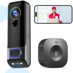 Wireless Video Doorbell Camera with Chime 2K HD Security Door Bell with Dual Camera Voice Changer Motion Detection Wired or Battery Powered Night Vision Two-Way Audio IP66 No Monthly Fee Cloud Storage