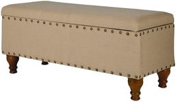 Homepop Home Decor | Upholstered Bench with Nailhead Trim | Large Ottoman with Storage for Living Room & Bedroom | Decorative Home Furniture, Tan Linen