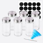 Spice Jars, 6 Pcs Glass Spice Jars with Label, Spices Container Set, Spice Jars Glass Empty 4 oz, Round Spice Bottles, Seasoning Bottles Included Chalk Marker and Silicone Collapsible Funnel