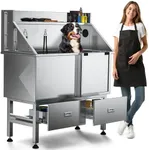 DWVO Professional Dog Bathing Station Stainless Steel 304 Dog Bathtub, 50in Dog Grooming Tub w/Right Door Ramp, 2 Storage Drawers, Grate, Pet Washing Station for Large, Medium, Small Pets