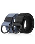 EsengNoyi Mens Canvas Belt, Fabric Belts for Men Women Double D Ring Belt for Casual Work 2 Pack (Black+Grey, M-Waist 36"-39")