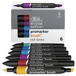 Winsor & Newton ProMarker Brush Set, 6 Count, Rich Tones