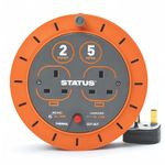 STATUS Double Socket Cassette Reel, 5m, Orange, 10 Amp, Thermal Cut Out, Compact Extension Lead, Ideal for Indoor Use, Power Tools, DIY, Home Appliances (S5M10ACR5)
