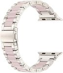 Wearlizer Compatible with Apple Watch Band 42/44/45/46/49mm Fashion Wristbands Womens, Stainless Steel + Resin Metal Replacement for iWatch Series 11 10 9 8 7 6 5 4 3 SE/Ultra 3 2 1-Starlight+Pink