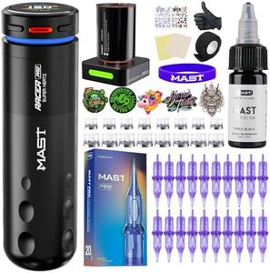 Mast Racer Pro Tattoo Gun Kit Cordless Pen Machine 20 Cartridges Needles 2 Batteries Power Supply Black Ink Complete Set