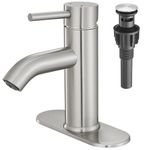 VOTON Bathroom Faucet Brushed Nickel Modern Single Handle Bathroom Faucets One Hole, Rv Sink Lavatory Vanity Sink Faucet with Pop-up Drain and Deck Plate