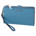 Michael Kors Women's Jet Set Travel Double Zip Wristlet Wallet Saffiano Leather, Teal