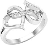 Dazzlingrock Collection 0.05 Carat (ctw) Round White Diamond Charming Duo Love Heart & Infinity Promise Ring, 14K White Gold, Size 4.5