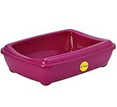 Pink Open Cat Litter Tray With Rim Large 50cm Kitten Pet Toilet Plastic Loo Pan Box Anti-Spillage Portable Rounded Corners Detachable Rim Easy Cleaning No Spilling CatCentre