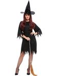 Smiffys Spooky Witch Costume, Black with Dress, Belt & Hat, Halloween Adult Fancy Dress, Witch Dress Up Costumes