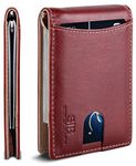 SERMAN BRANDS RFID Blocking Slim Bifold Genuine Leather Minimalist Front Pocket Wallets for Men with Money Clip Thin Gift, Ruby Red 1.S, Slim