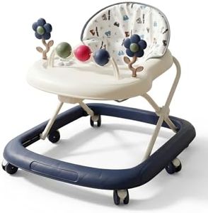 MFSLOVE Baby Walker with 4 Height Adjustment, with 3 Interactive Toys,Foldable Design with Universal Wheels, for Indoor or Outdoor