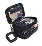 ONEGenug Cosmetic Makeup Bag & Organizer Double Layer Dot Pattern Travel Toiletry Bag Organizer with Small Mirror 7.87"x 4.72" x 3.15" (Black)