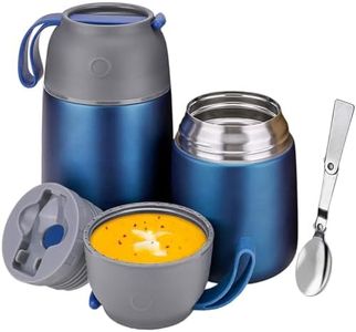 Insulated Thermo Food Jar for Hot & Cold Food for Kids Adult, 17&24 oz Soup Thermal Hot Food Containers for Lunch, Triple Layer Insulation Stainless Steel Food Jar with Spoon (2 Pack Blue)