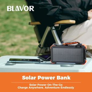 BLAVOR 20000mAh Solar Power Bank – Fast Charging, USB-C, Wireless, Camping Light