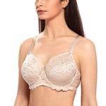 DELIMIRA Women's Plus Size Bras Full Coverage Lace Underwire Unlined bra Beige 38D