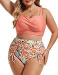 Hanna Nikole Bikini Sets for Women Plus Size Tummy Control Swimwear with Drawstring Briefs Pink Flower 12 Plus