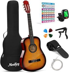 Moukey 38in Acoustic Guitar for Beginner Kid Adult Teen Guitarra Acustica with Chord Poster, Gig Bag, Tuner, Picks, Nylon Strings, Capo, Strap - Sunburst