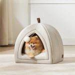 Bedsure Cat Beds for Indoor Cats - 2 in 1 Cat Cave for Large Cats, Foldable Cat House Tent with Removable Washable Cushioned Pillow, Cat Hideaway with Non-Slip Bottom, Beige, 17.3 inches