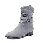 Ataiwee Women's Mid Calf Booties, Ladies Office Chunky Heel Side Zipper Boots.(2304002,GR/PU,6.5 UK)