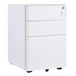 Vinsetto 3 Drawer Vertical File Cabinet, Steel Lockable Filing Cabinet with Wheels for A4, Letters, and Legal-Sized Files for Home Office, White