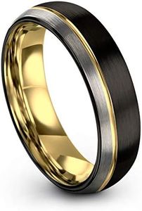 Midnight Rose Collection Tungsten Wedding Band Ring 6mm for Men Women Black & 18K Yellow Gold Plated Offset Line Domed Half Brushed Polished Size 5.5