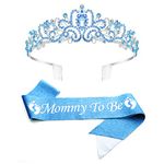 AIEX Mom To Be Baby Shower Decorations, Mommy To Be Crown and Sash Mother To Be Sash Baby Shower Boy Mommy To Be Sash and Tiara Set for Boys and Girls (Blue)
