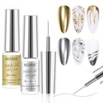 MIZHSE Gold and Silver Metallic Liner Gel Nail Art 3D Mirror Gel Paint, Metal Glossy Painting Drawing Line Swirl French Nail Design Dotting Soak off Manicure Set Nail Art for Home Salon