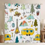 Happy Camping Themed Curtains Camp Travel Car Blackout Curtains,Cartoon Vehicles Camper Curtains & Drapes Outdoor Camping Tent Camper Decor 2 Panels 52"Wx63"L,Lodge Cabin Sketch RV Camping Gift